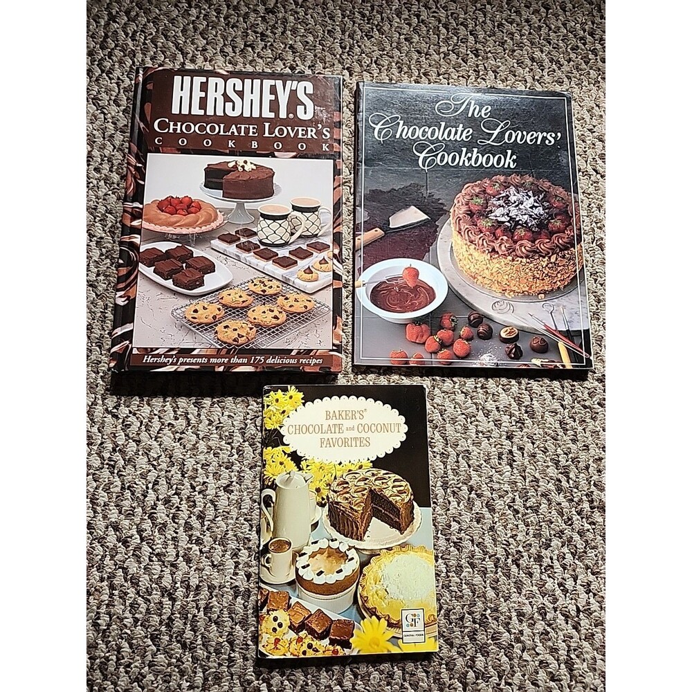 3 Chocolate Cookbooks - Chocolate Lover's Cookbook, Hershey's, Bakers Choc & Coc